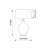 Dimension diagram of the Endon Brenwick table lamp showing 59cm height, 40cm shade diameter and 21.5cm shade height on a white background.
