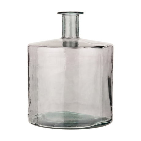 Grey Recycled Glass Bottle Vase, 45cm tall with a wide cylindrical body and narrow neck, shown empty on a plain white background.