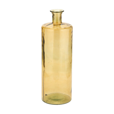 Amber Recycled Tall Glass Bottle Vase, 75cm, cylindrical with a narrow neck and mouth, recycled glass in amber tone, shown on a plain white background.