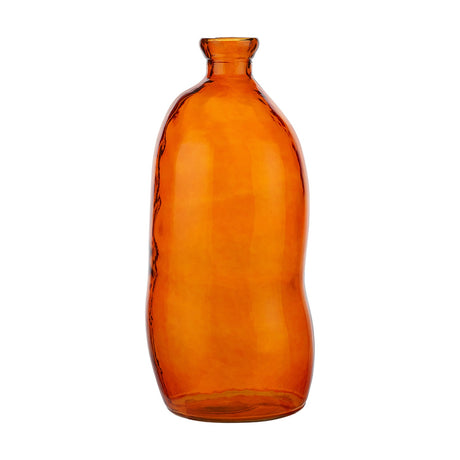 Orange Organic Shaped Recycled Glass Tall Vase, 73cm, with a rounded uneven body and narrow neck, shown on a plain white background.