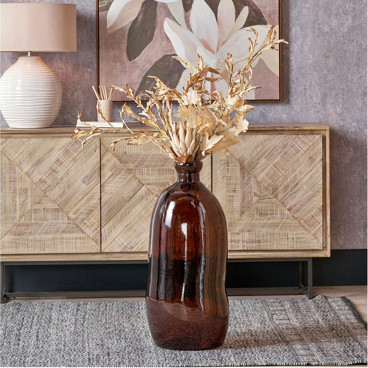 Pecan Brown Organic Shaped Recycled Glass Tall Vase - 73cm