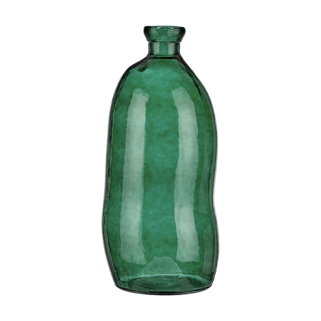 Sea Green Organic Shaped Recycled Glass Tall Vase, 73cm, with a rounded body and narrow neck in green textured glass, shown on a plain white background.