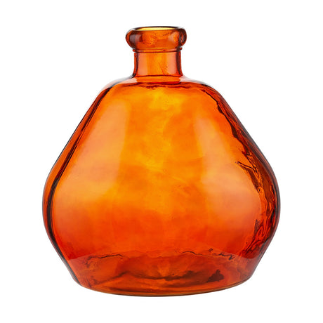 Orange organic shaped recycled glass vase, 50cm, with a rounded bulbous body and short neck, on a plain white background.