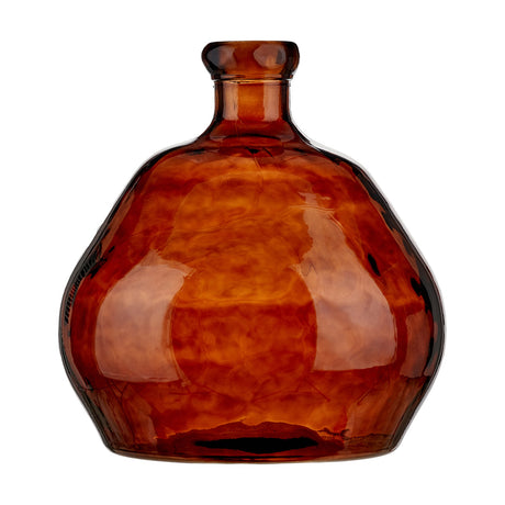 Pecan Brown Organic Shaped Recycled Glass Vase, 50cm tall, with a rounded bulbous body and short neck in glossy amber-brown glass, shown on a plain white background.
