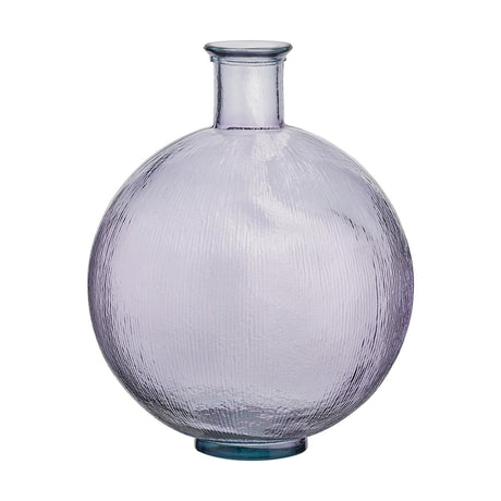 Lilac recycled glass vase, 34cm, with a spherical textured body and narrow cylindrical neck, shown on a plain white background.