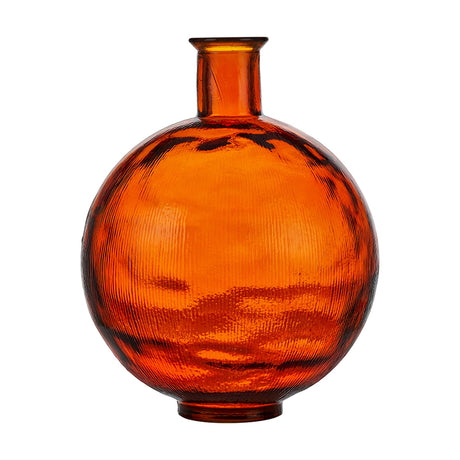 Orange Recycled Glass Vase, 34cm, with a round textured body, narrow neck, and short flared rim, set against a plain white background.