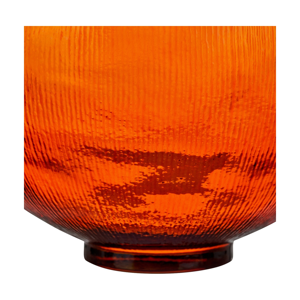 Close-up of the Orange Recycled Glass Vase, 34cm, showing textured ribbed glass and a rounded base with narrow foot on a plain white background.