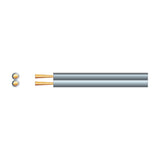 Mercury figure-8 speaker cable with grey PVC sheath and twin copper strand conductors, shown in cross-section and side view on a white background.