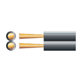 Mercury figure 8 speaker cable cross-section showing two black-sheathed cores with exposed copper strands, shown on a plain white background.