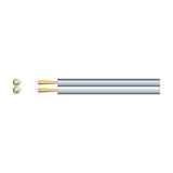Mercury Fig 8 twin-core speaker cable with grey PVC sheath and exposed copper strands, shown alongside a figure-8 cross-section view on a white background.