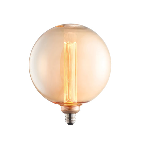 Endon 2.8W E27 LED globe bulb with oversized amber glass, internal etched acrylic filament sleeve and screw cap, shown on a plain white background.
