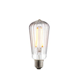 Endon 4W E27 LED filament pear bulb with ribbed clear glass and warm white 2200K filament, shown on a plain white background.