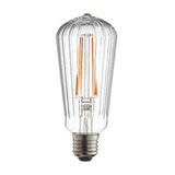 Endon 4W E27 LED filament pear bulb with ribbed clear glass, warm white filament and metal screw cap, shown on a plain white background.