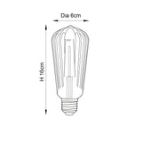 Endon 4W E27 LED filament pear bulb line drawing showing ribbed teardrop shape with dimensions of 6cm diameter and 16cm height.