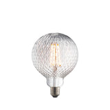 Endon 4W E27 LED filament globe bulb with clear faceted glass and warm white filament, shown on a plain white background.