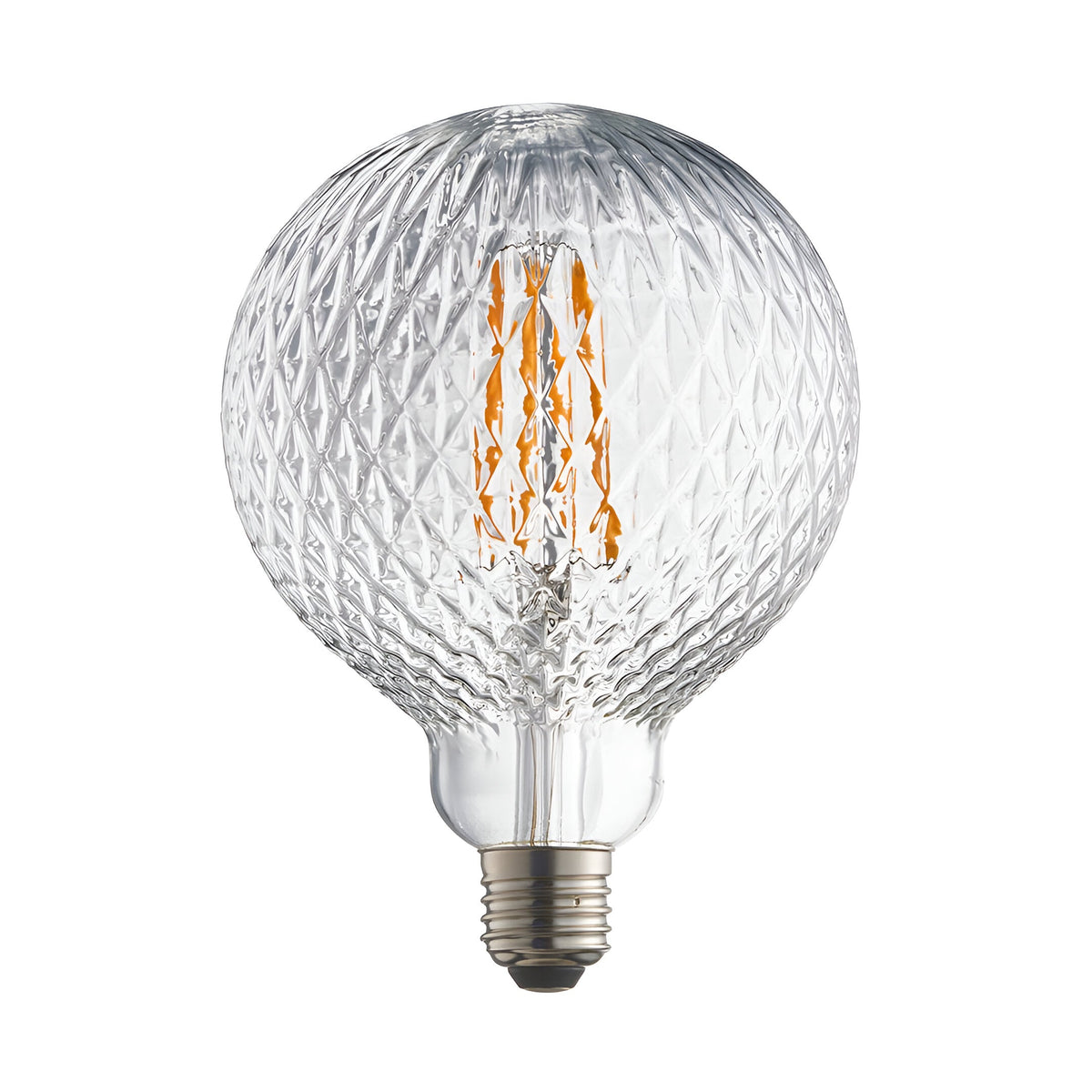 Endon 4W E27 LED filament facet globe bulb with clear faceted glass and warm white filament, shown on a plain white background.