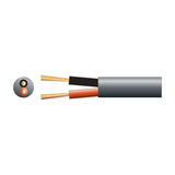 Mercury 100V line speaker cable by AVSL with black PVC sheath, shown in cross-section revealing red and black inner cores with copper strands.