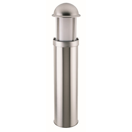 Tambour Steel Outdoor Bollard Light, 75cm, stainless steel cylinder pedestal with domed top and opal polycarbonate diffuser, shown on a plain white background.