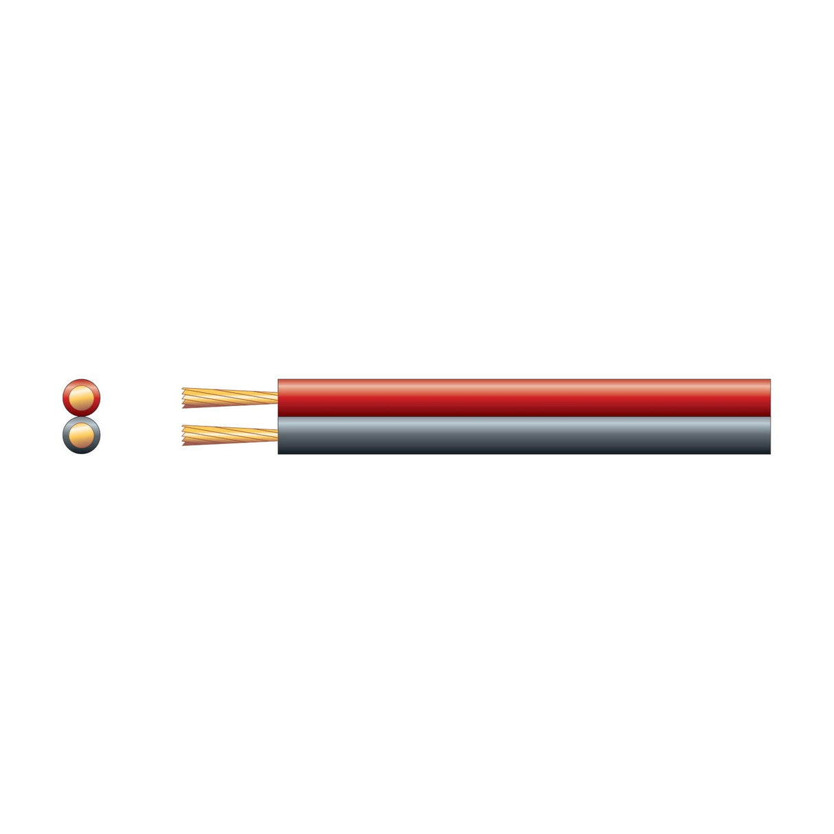 Mercury 14-Strand Fig 8 speaker cable in red and black PVC with exposed copper strands and cross-section view, shown on a plain white background.