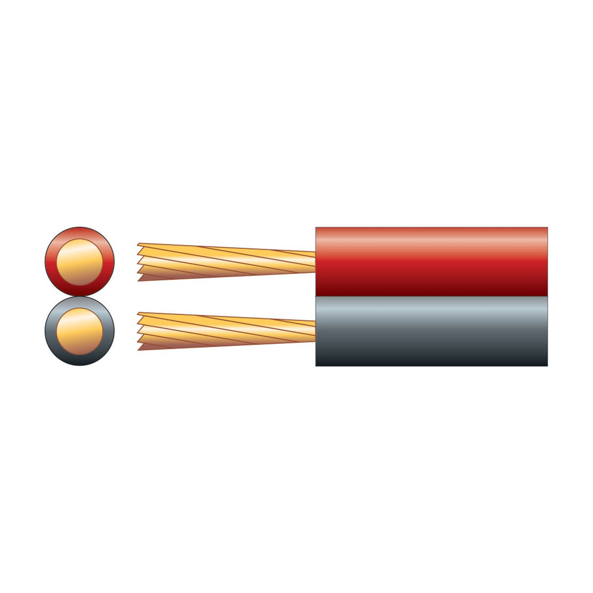 Mercury 14-Strand Fig 8 Speaker Cable cross-section showing red and black parallel PVC sheath with twin stranded copper conductors on a white background.