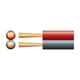 Mercury 14-Strand Fig 8 Speaker Cable cross-section showing red and black parallel PVC sheath with twin stranded copper conductors on a white background.