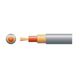 Cutaway diagram of Mercury 1 core lap screen signal cable showing grey PVC sheath, braided copper screen, red insulation, and tinned copper conductor.