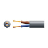 Mercury 2-core 1.5mm² round mains cable in black PVC sheath with exposed brown and blue copper conductors, shown with cross-section on a white background.