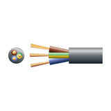 Diagram of AVSL Mercury 3 core round mains cable showing black PVC jacket with brown, blue and green/yellow copper cores and cross-section view.