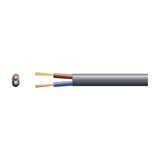 Mercury 2 core oval mains cable in black with exposed brown and blue copper conductors and cross-section view, shown on a plain background.