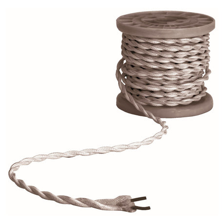 The LYYT Deco 2 Core Braided Cable in silver, partially unwound with a metal forked end, is displayed against a plain background, providing a retro antique appearance.