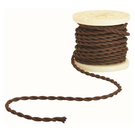 A partially unwound spool of LYYT Deco 2 Core Braided Cable, 5 meters in length, features a retro design with brown twisted electrical cord on a light background, ideal for pendant lights.