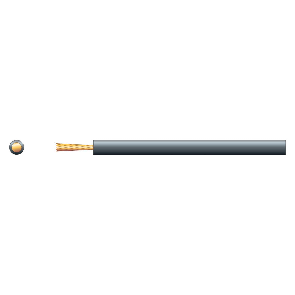 Illustration of a cross-section of the Mercury Loop Cable, 1 x (47 x 0.2mmø), showcasing its multiple layers. The cable core is represented by a small circle, encircled by concentric layers: circular conductor, insulation, metallic shield, and a PVC sheath as the outer jacket, all arranged horizontally.