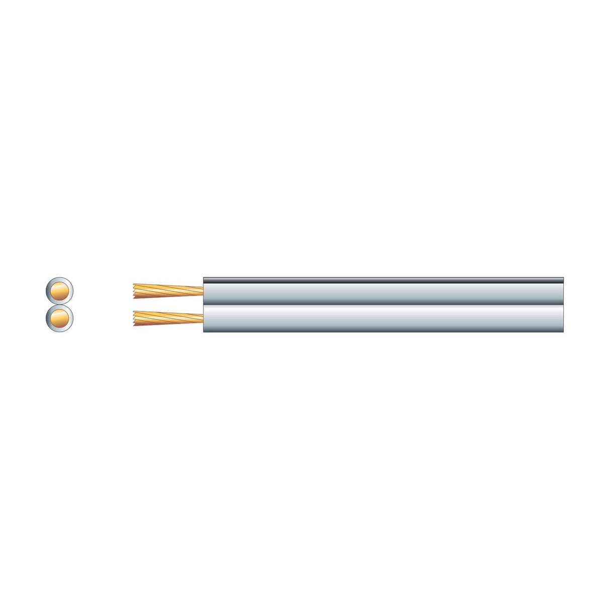 Mercury 2 x 42 OFC figure 8 speaker cable in white with exposed copper strands and cross-section view showing twin cores, shown on a plain background.