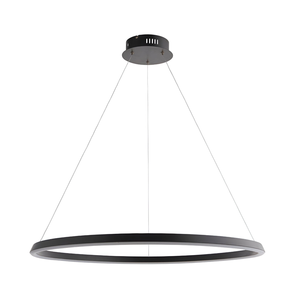 Cliffton LED pendant light with black circular ring, white diffuser, and three-cable ceiling mount, shown on a plain white background.