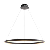 Cliffton LED pendant light: black ring-shaped fixture with white diffused underside, suspended on cables from a round ceiling canopy, on white background.