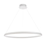 Endon Cliffton LED pendant in white, a slim large-diameter ring suspended from fine wire cables with a compact ceiling plate, on a white background.