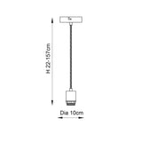 Dimension diagram of the Endon Marlowe Cable Set pendant showing a height range of 22–157 cm and a 10 cm diameter fitting on a white background.