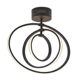 Endon Corso semi-flush ceiling light with three interlocking LED rings in matt black metal, shown against a plain white background.