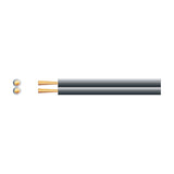 Mercury Figure 8 two-core speaker cable in black PVC sheath shown alongside a cross-section view of the twin copper clad aluminium conductors.