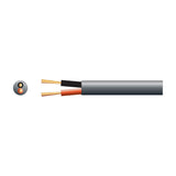 AVSL Mercury Hi-Flex double insulated 2-core speaker cable in black PVC, with exposed copper strands, red and black inner conductors, and cross-section view.