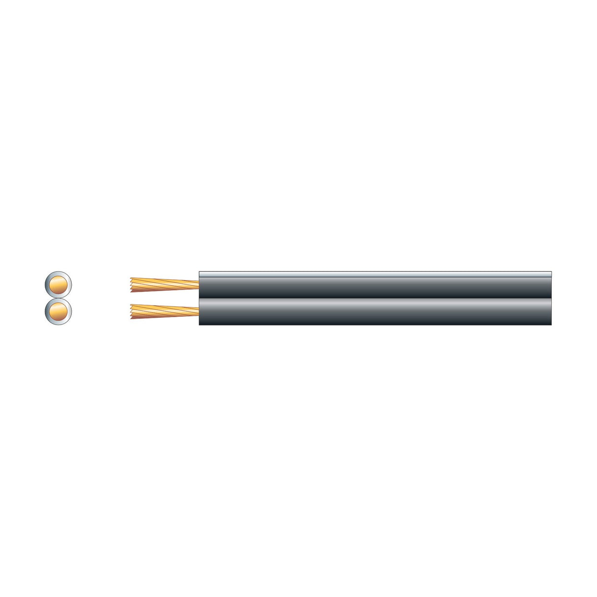 Mercury 2 x 26 figure 8 speaker cable in black with cross-section view showing two copper-clad aluminium conductors side by side, on a white background.