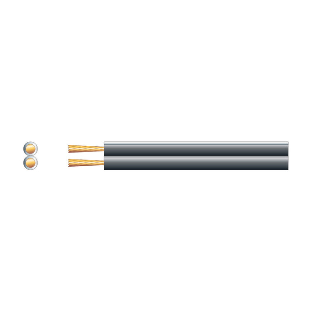 Mercury 2 x 26 figure 8 speaker cable in black with cross-section view showing two copper-clad aluminium conductors side by side, on a white background.