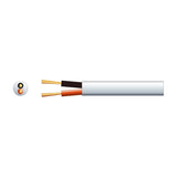 AVSL Mercury 2-core 0.75mm² white double-insulated speaker cable with black and red PVC inner cores and copper strands, shown with cross-section view.
