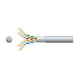 Mercury Cat5e F/UTP shielded network cable in grey with exposed twisted pairs and foil screen, shown with end-view cross-section on a white background.