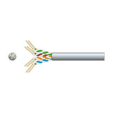 Mercury Cat5e U/UTP network cable in grey with exposed four twisted pairs and cross-section view showing eight conductors, on a plain background.