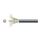 Mercury Cat6 outdoor U/UTP network cable with black PE sheath, exposed twisted pairs in green, orange, blue and brown, shown with cross-section view.