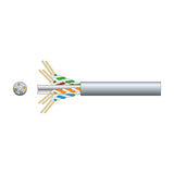 Mercury Cat6 U/UTP grey network cable shown with exposed four twisted pairs of solid OFC conductors and a cross-section view on a white background.