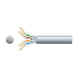 Mercury Cat6a U/FTP 305m network cable in grey with cutaway showing four foil-screened twisted pairs of solid OFC AWG23 conductors.