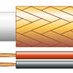 Close-up of Mercury AVSL RG59B/U foam PE shotgun coaxial cable showing braided CCA screen alongside black-jacketed red and black 2-core power conductors.
