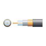 Cutaway diagram of Mercury Eco RG6 coaxial cable showing copper conductor, air-spaced PE dielectric, foil screen, CCA braid and black PVC sheath.